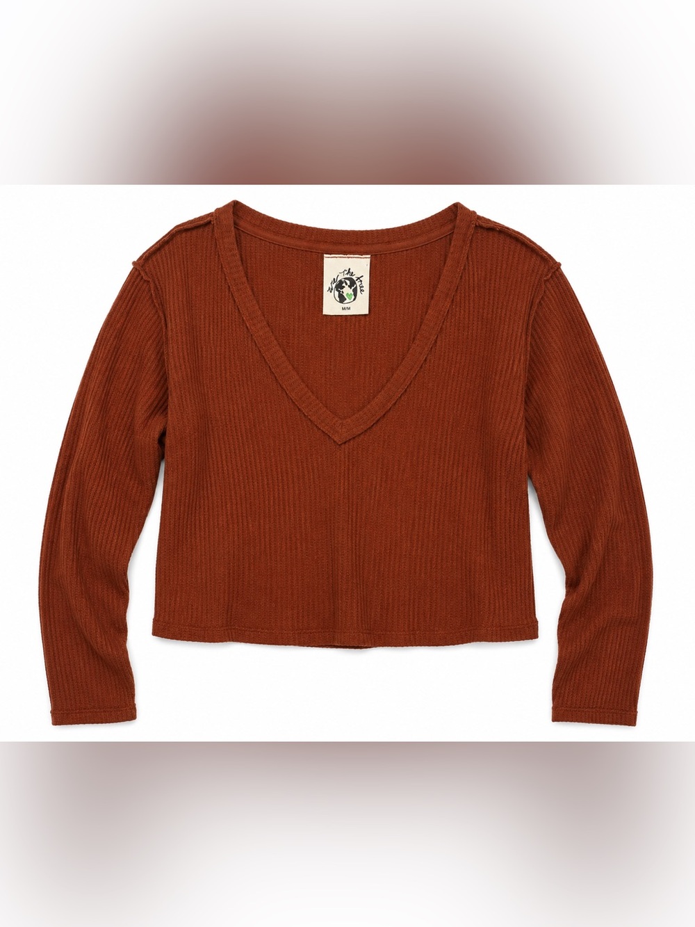 Free People We The Free Rust Waffle Thermal Crop Top M Raw Seam Boho Grunge